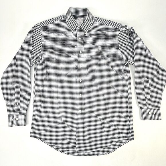 Brooks Brothers Men’s Medium Long Sleeve Dress Shirt Blue White Check Cotton - Picture 1 of 10